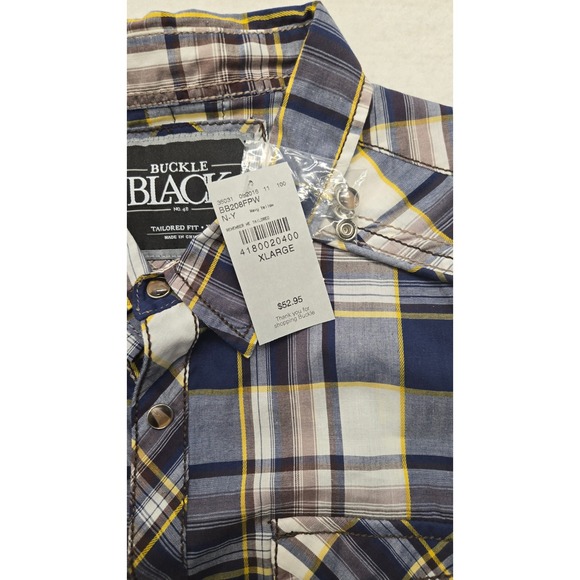 NWT Buckle Black N.Y. Mens Extra Large Plaid Short Sleeve Button Up Shirt - Picture 8 of 13